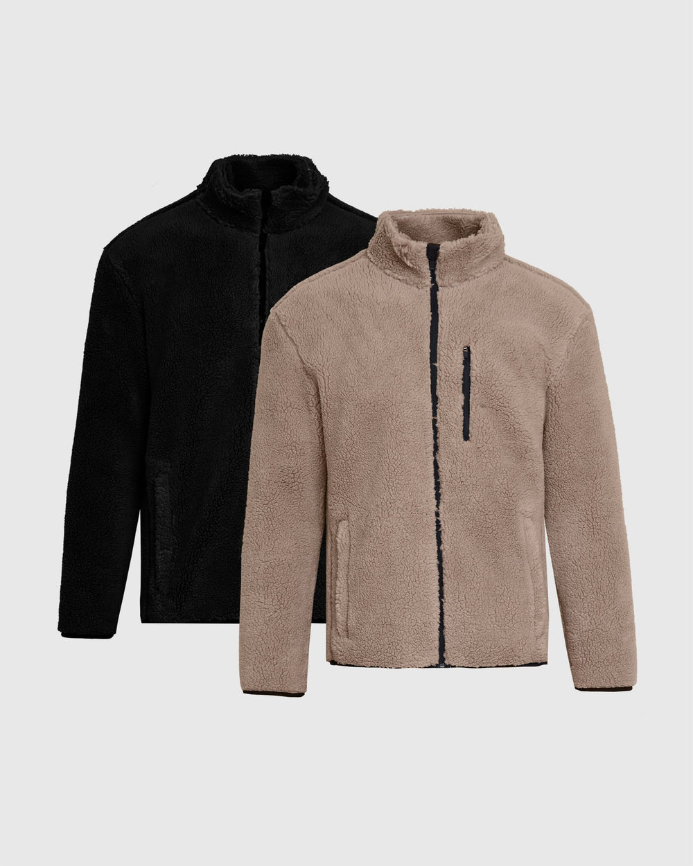 Taupe Black Sherpa Full Zip Jacket 2-Pack