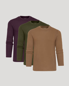 True ClassicDark Tones Waffle Long Sleeve Crew 3-Pack