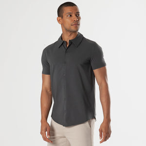 True ClassicKurzarm-Strickshirt in Carbon