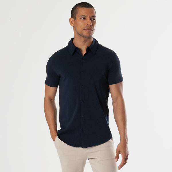 Navy Short Sleeve Knit Button Up Shirt – True Classic