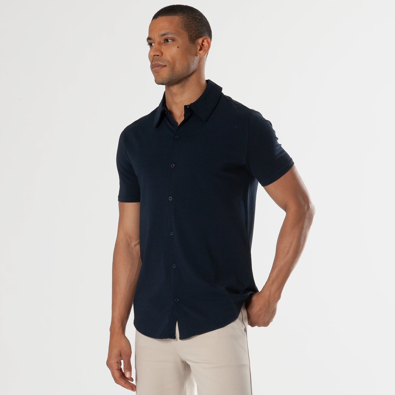 Navy blue short store sleeve button up