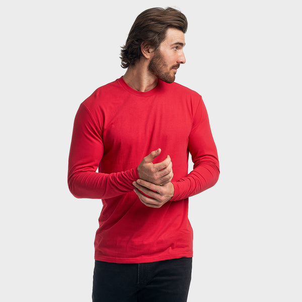 Hot Red Seamless Stretchy Fitted Skin Tight Nylon Crewneck Tee T