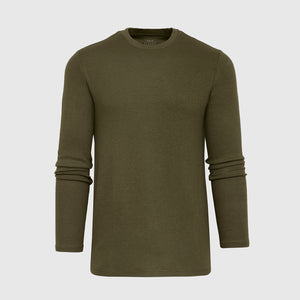 True ClassicMilitary Green Waffle Long Sleeve Crew Neck