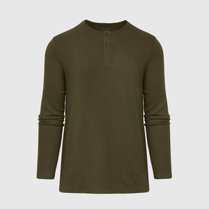 True ClassicWaffel Longsleeve Henley-Shirt in Militärgrün