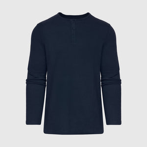 True ClassicWaffel Longsleeve Henley-Shirt in Marineblau