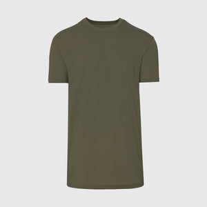 True ClassicCamiseta verde militar larga con cuello redondo y dobladillo recto