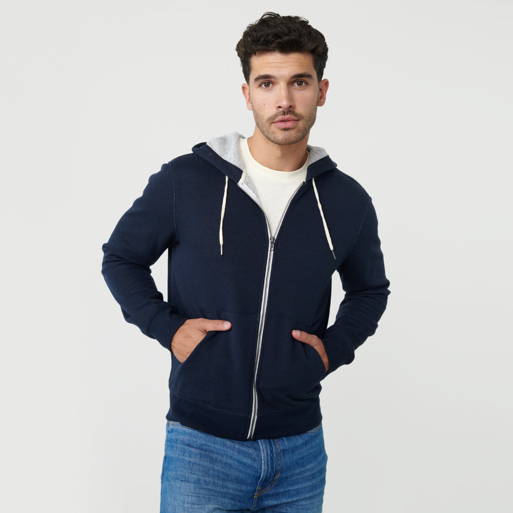 Navy Zip Fleece Hoodie